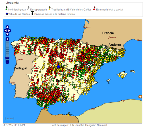 Mapa de fosas en España